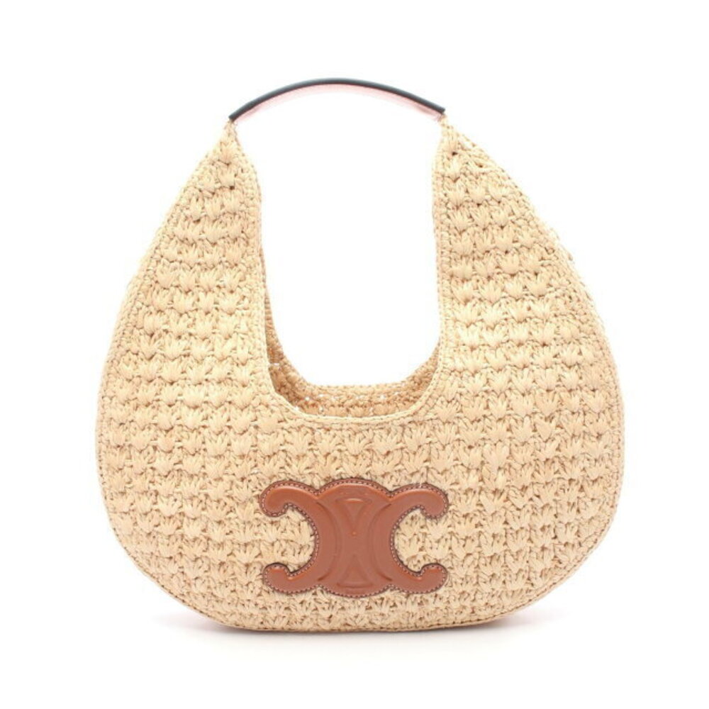 Celine Classic Basket Bag Handbag Leather Raffia Beige Brown